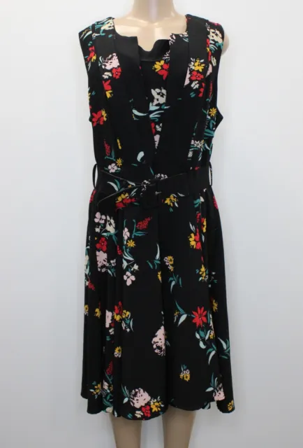 City Chic Womens Black Fit & Flare Dress Sleeveless Pleated Floral Size Large/20