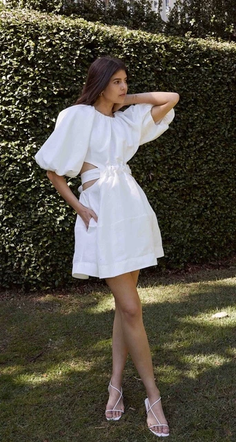MINI ROBE DÉCOUPÉE Aje Mimosa manches bouffantes lin soie blanc