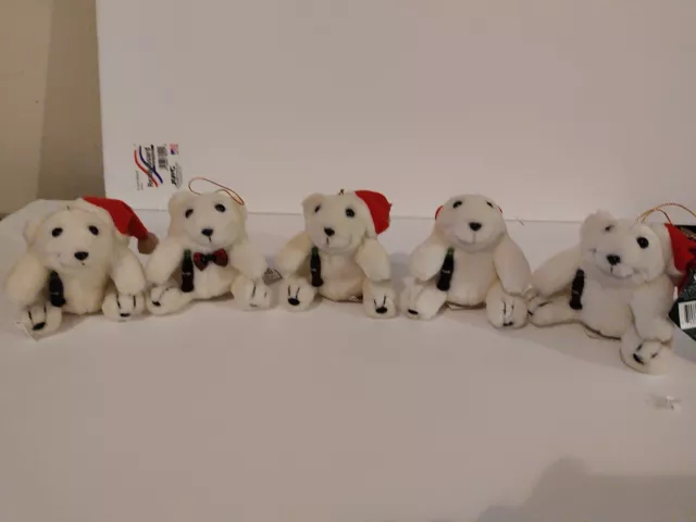 Lot of 5 1993 Coke 7” Vintage Coca-Cola Plush Polar Bears