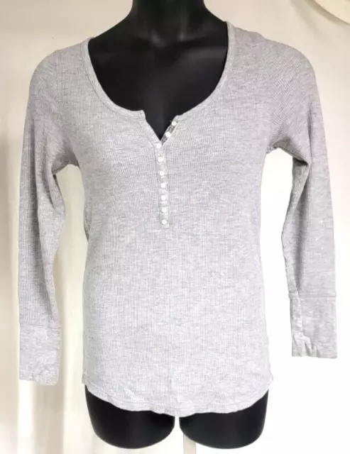 Aeropostale Juniors Womens sz XL Gray Long Sleeve Waffle Thermal Henley Shirt