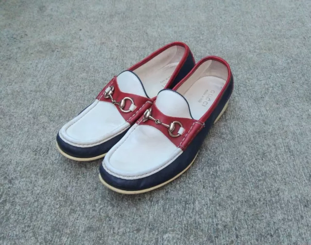 Gucci Horsebit Loafers Men's Size 9 Red Blue White Leather Dress Shoes Italy