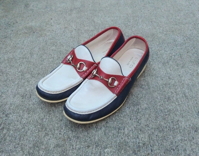 Gucci Horsebit Loafers Men's Size 9 Red Blue White Leather Dress Shoes Italy Gucci Horsebit Loafers Men's Size 9 Red Blue White Leather Dress Shoes Italy