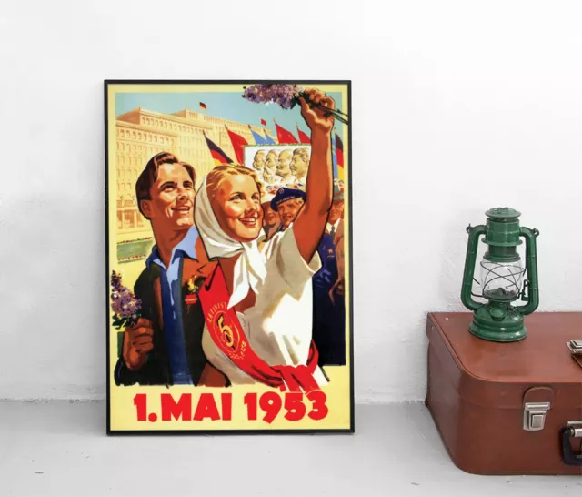 Poster DDR 1. Mai 1953 FDGB Plakat / Propaganda / Sozialismus GDR Gewerkschaft