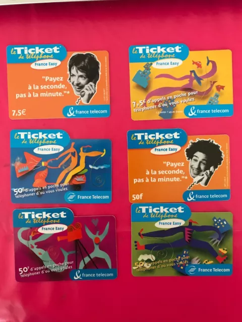 telecarte Le ticket de telephone ticket france easy 6 cartes 7,5 et 50u