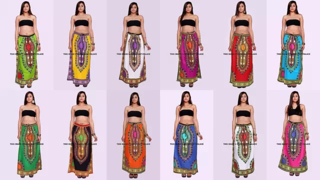 5 PC Wholesale Lot Indian Cotton African Dashiki Tribal Waist Skaters Long Skirt