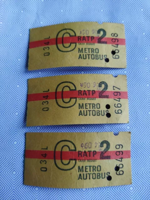 3 anciens tickets Métro autobus RATP 2ème classe Métropolitain Paris