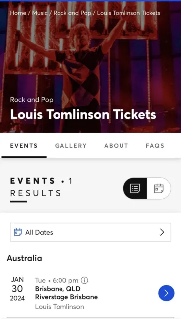 2x Tickets To Louis Tomlinson, Brisbane River Stage. 30th January