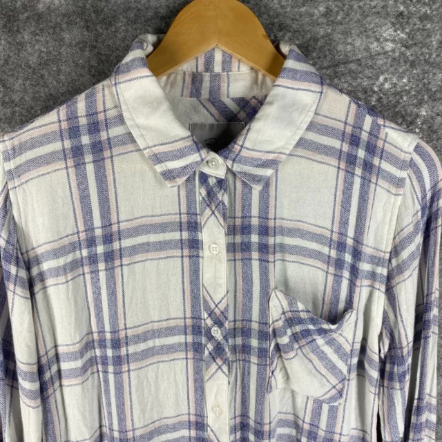 Rails Shirt Womens Small White Blue Blush Plaid Boyfriend Hunter Shirt Button Up