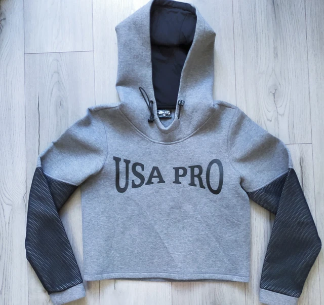 Womens hoodie USA Pro size 10 grey cropped thick jumper long sleeve