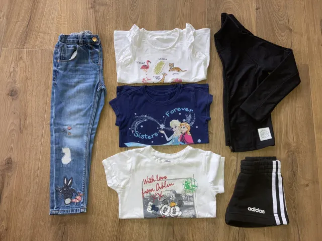 Girls T Shirt, Jeans, Shorts Clothes Bundle - Next, Disney, Adidas - 5-6 years