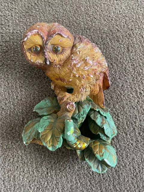 Vintage 1960's Bossons Chalkware Owl on a Branch Wall Plaque