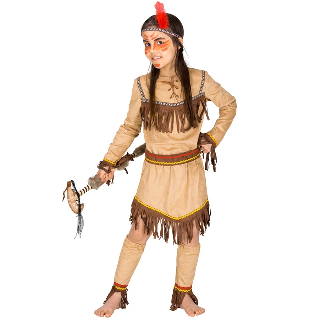 Costume da Bambina Indiana Ragazza Vestido Abito Far West Carnevale Halloween nu