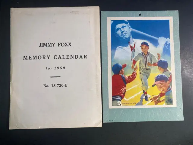 1959 Jimmy Foxx Memory Calendar - Excellent Condition - Unused - RARE