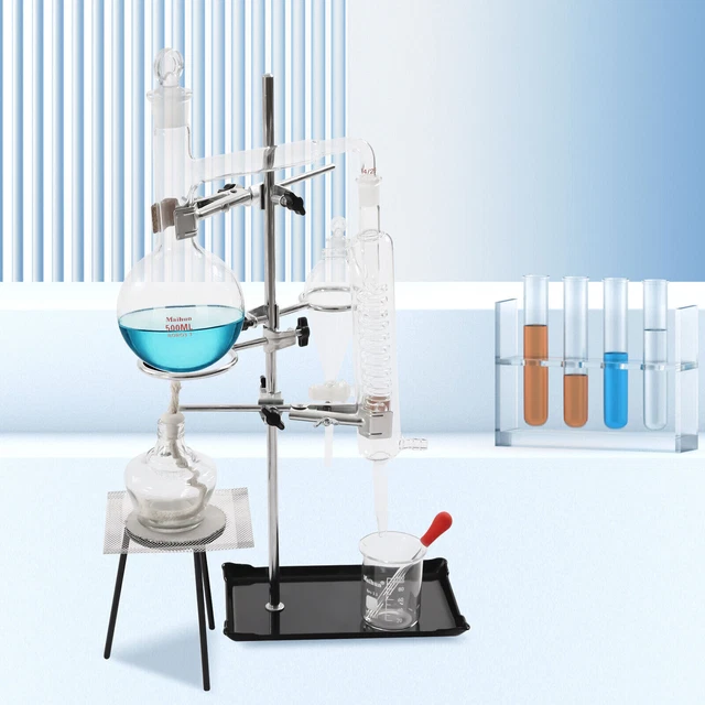 Lab 500ml Essential Oil Distillation Apparatus Water Purifier Glassware Kit New