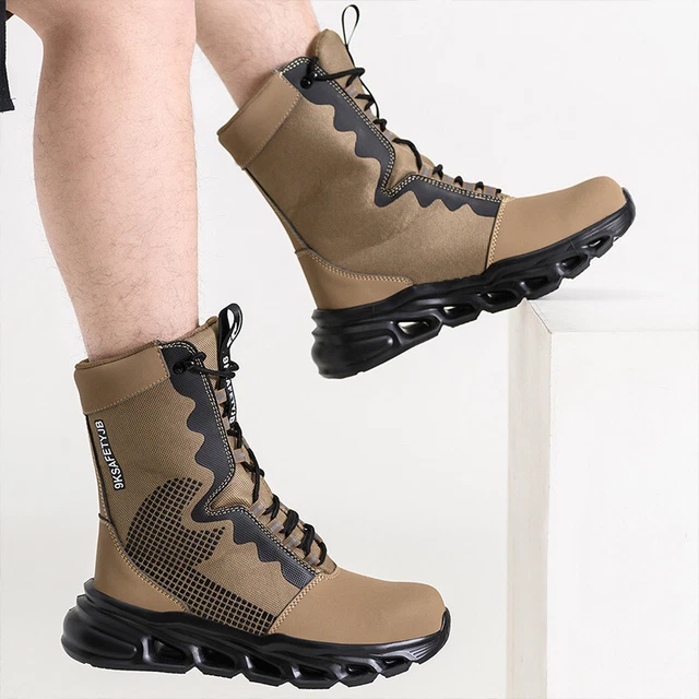 SAFETY TRAINER HIGH Top Tactical Boot Desert Combat Mens Womens Steel ...