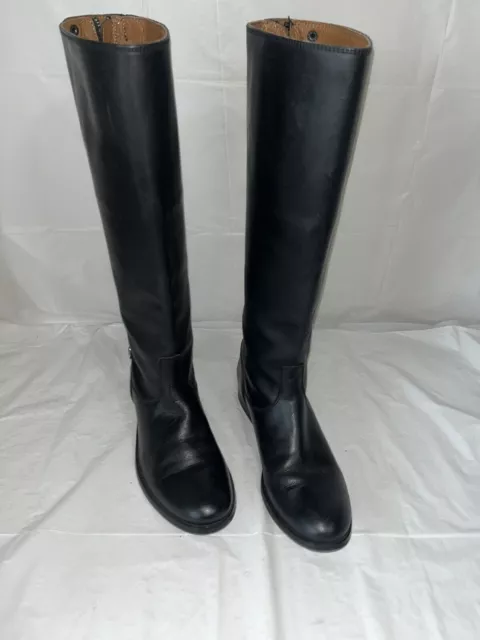 FRYE Melissa Button BACK ZIP Snap Leather RIDING BLACK MOTO Boot size 8 Women's