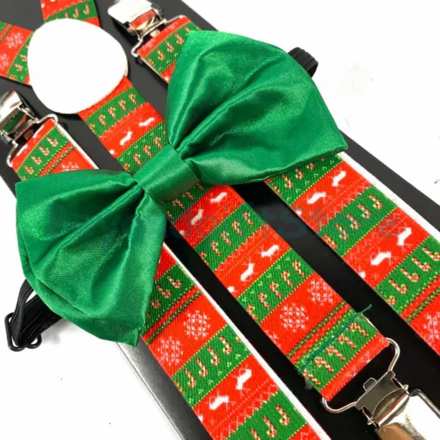 Suspender and Bow Tie Adults Christmas Reindeer Canes Formal Wear Accessories