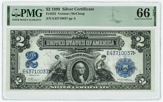 FR #252 $2 1899 Silver Certificate Gem Unc 66 EPQ PMG 947234-6