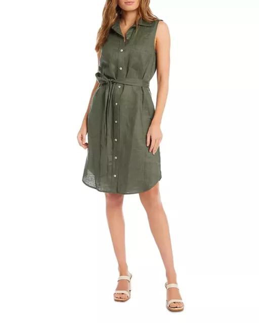 KAREN KANE LINEN Sleeveless Shirt Dress MSRP $178 Size M # 8A 1955 NEW ...