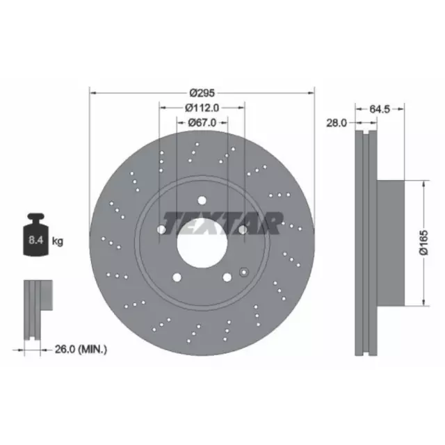 TEXTAR 1x Disco Freni Anteriore Ø295 MM per Mercedes-Benz Modello T S204