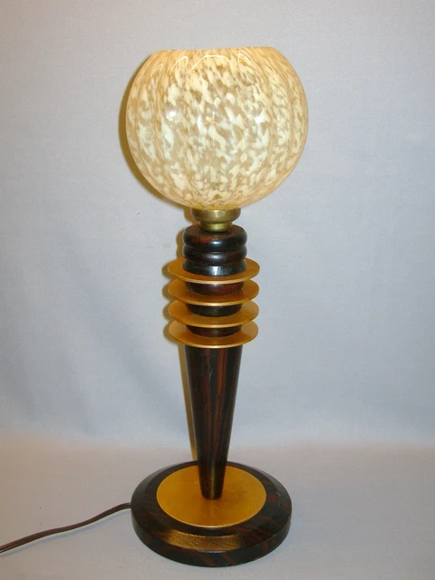 Art Déco - Seltene Lampe aus Holz, Aluminium und Glas der Cristallerie de Clichy