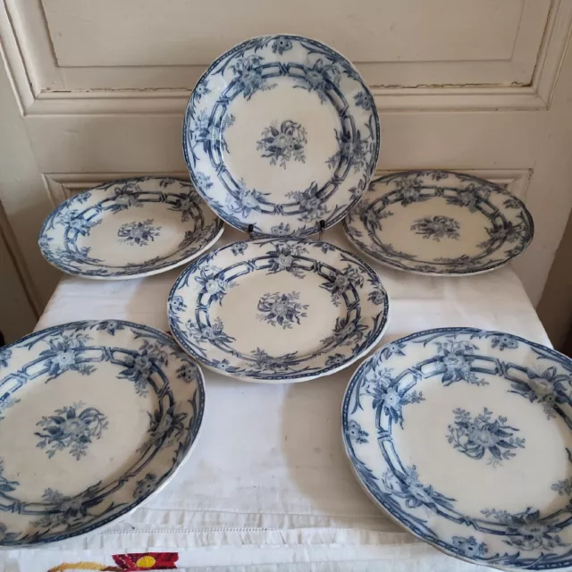 Sarreguemines six assiettes plates en faïence modèle Cérès décor fleur bleue n°2