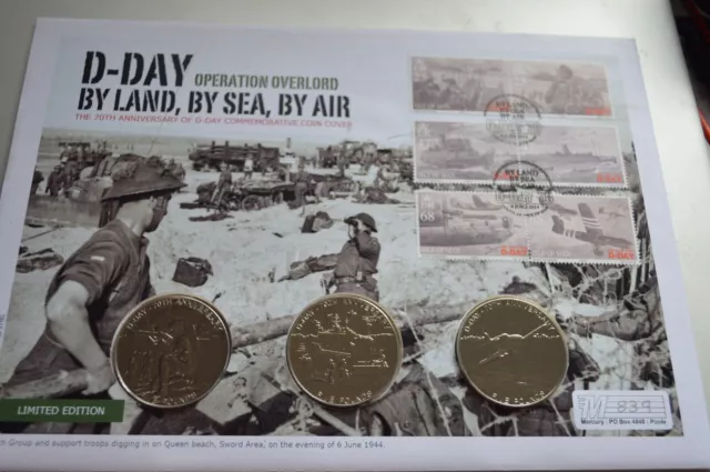 Guernsey 2014 D Day 3 X £5 Proof Like Crowns - coin cover with CoA