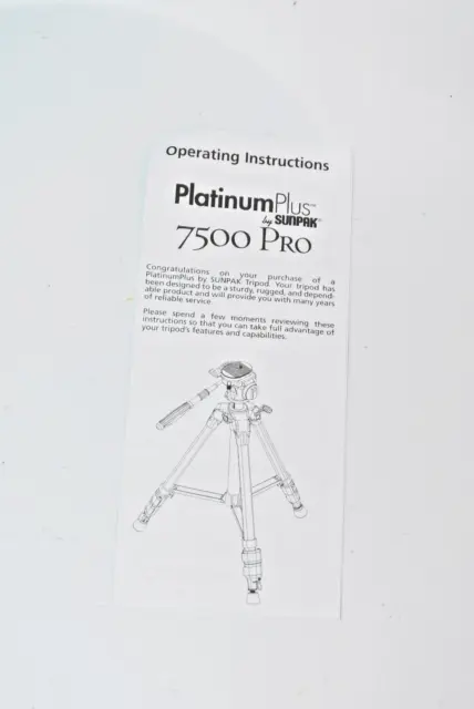 Tripod Instructions For Platinum Plus By Sunpak 7500 Pro.