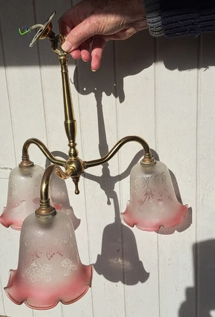Solid brass vintage ceiling light with 3 X glass shades.Christopher Wray label