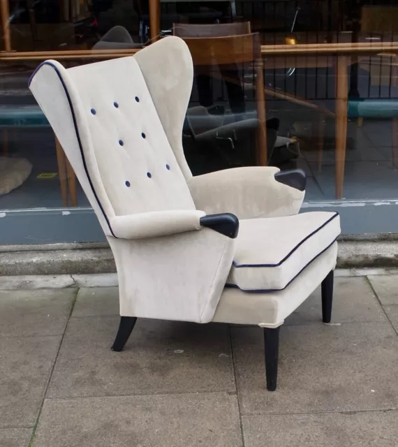 1950s Parker Knoll Wingback Armchair Upholstered in Velvet Textile