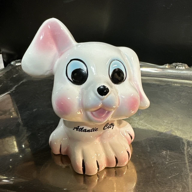 Vintage Dog  Bank  Souvenir Atlantic City White Savings Coins Anthropomorphic 6”