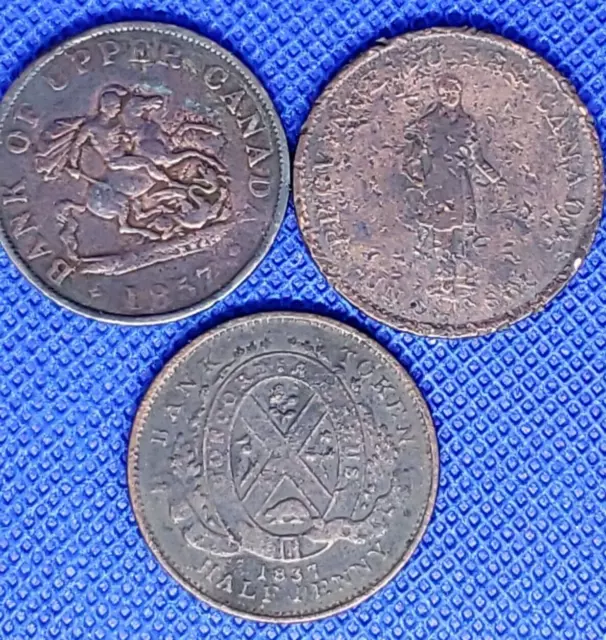 1837 & 1857 Bank Of Upper Canada Half Cent Penny Token - Lot Of 3 Coins