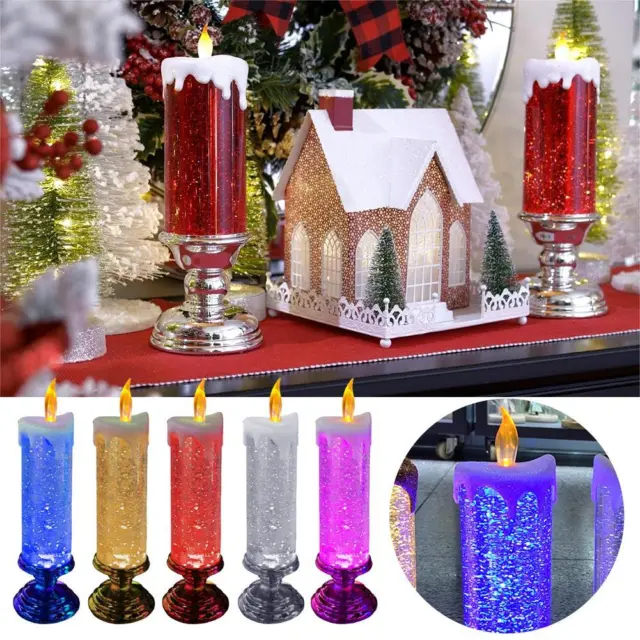 Candela di Natale LED che cambia colore sfarfallio senza fiamma glitter vorticoso O3T2