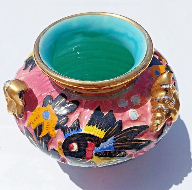 Vase en faïence de Monaco Cerdazur décor poissons / haut 15.5 diam 20 col 12 cm