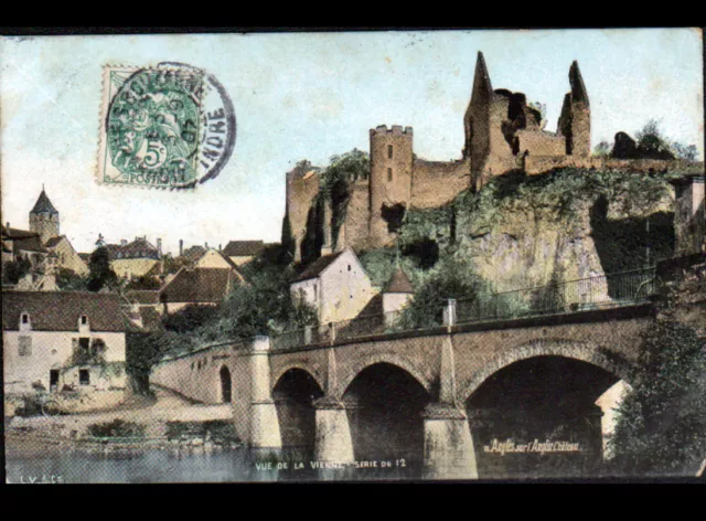 ANGLES-SUR-L'ANGLIN (86) CHATEAU FEODAL , PONT & VILLAS en 1907