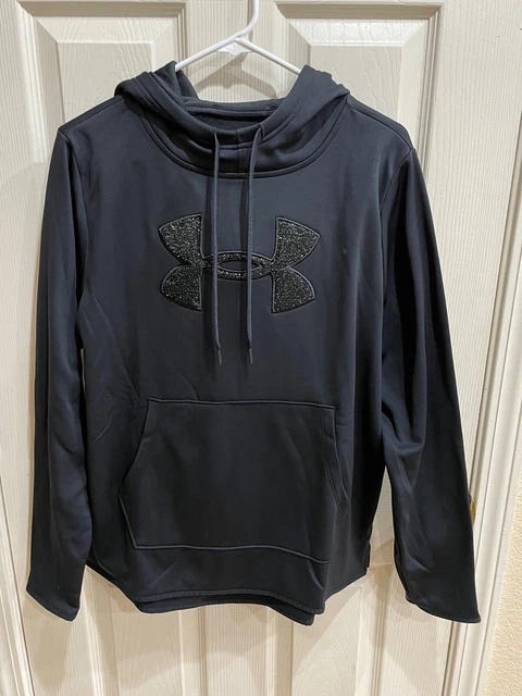 Nuovo Under armour Donna Felpa con Cappuccio Nera Larga Metallico Logo Argento