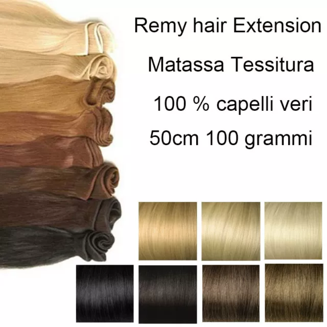 100 grammi MATASSA TESSITURA REMY HAIR AAA EXTENSION capelli VERI 100% 50 cm