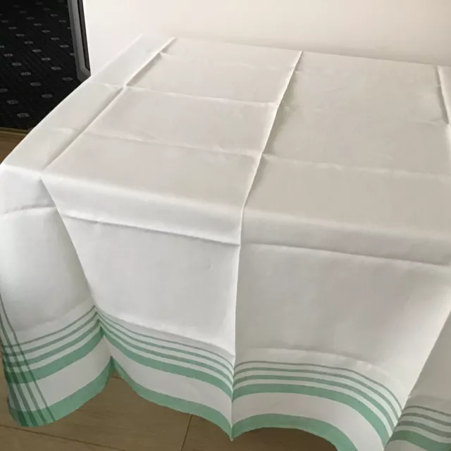 large vintage linen tablecloth With Green Border