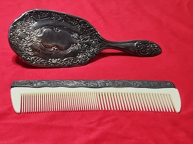 ✅️Vintage Ornate Hair Brush & Comb Set Silver Plated Vanity Set