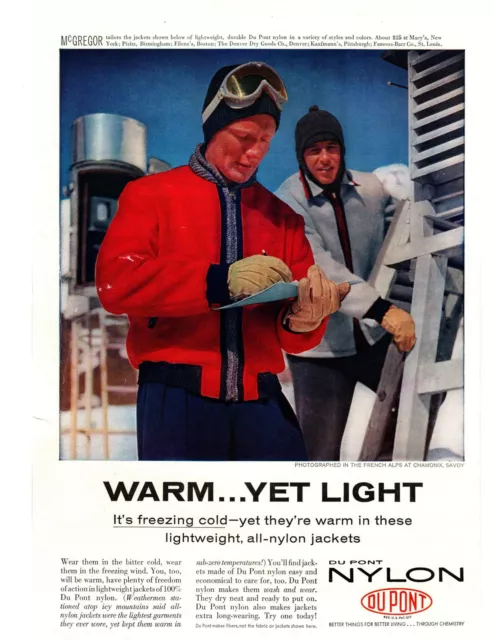 1958 McGregor Jacket DuPont Nylon French Alps Chamonix Savoy Ski Resort Print Ad