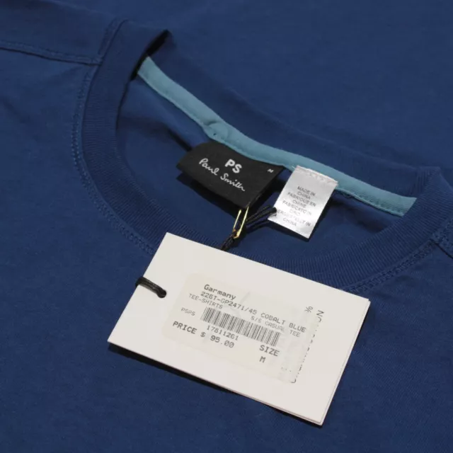 Paul Smith NWT Crew Neck T Shirt Size M In Solid Blue With Smiley Face Logo