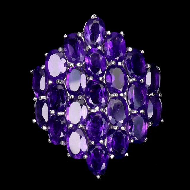 Unheated Oval Amethyst 6x4mm 14K White Gold Plate 925 Sterling Silver Ring Sz 9
