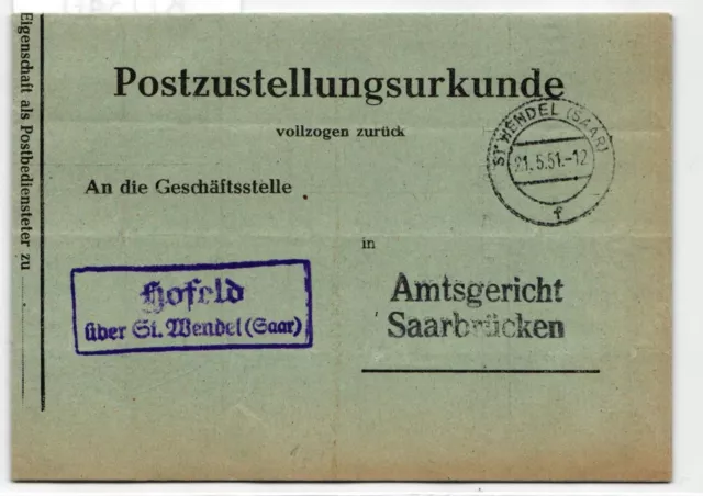 Saarland 264 auf Brief als Einzelfrankatur Poststellenstempel Hofeld #KD340