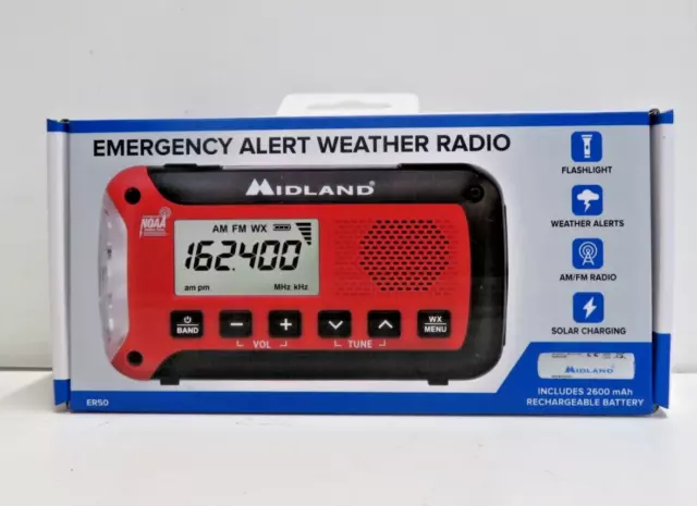 Midland Emergency Alert Weather Radio Hand Crank Solar USB ER50 - NEW SEALED