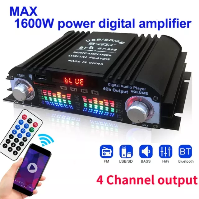 Amplificador de sonido HiFi de potencia máxima de 1600W , 4 Canales
