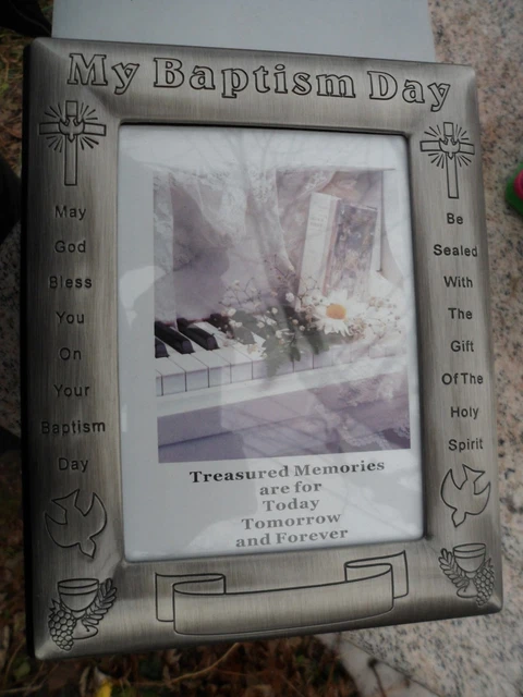Pewter "My Baptism Day" Photo Album Picture Frame 36 Pages Memories 7" New
