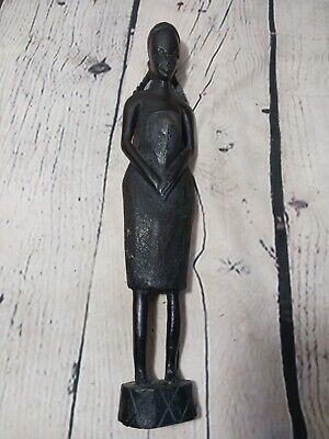African Tribal Woman Figurine Figure Resin 12” Tall Folk Art Style Wood Look