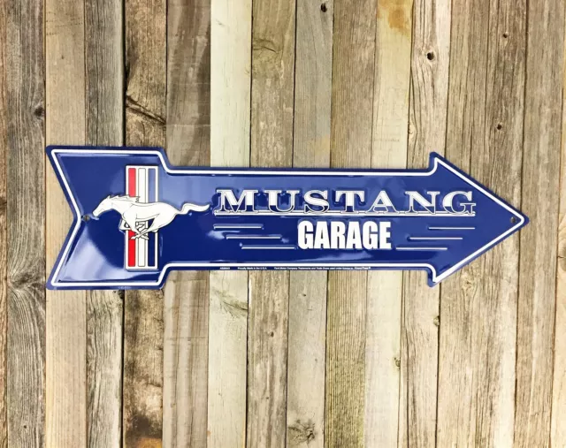 Ford Mustang Garage 20" Arrow Blue Metal Tin Sign Vintage Garage Man Cave Shop