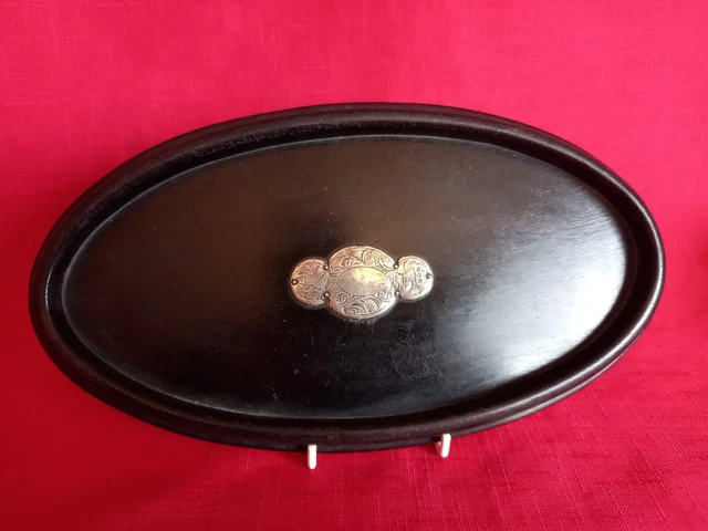Charming Antique Ebony Tray With Solid Silver Design