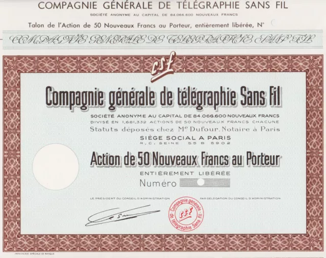 Compagnie Gesamt- Von Telegraphie Ohne Strang - Action 50 Franken - Frankreich